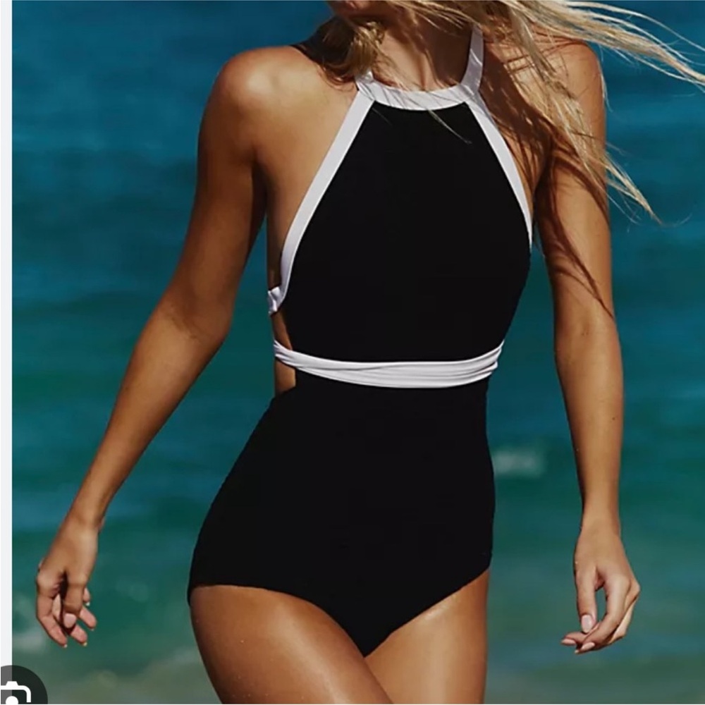 Free People Black and White One Piece Swimsuit